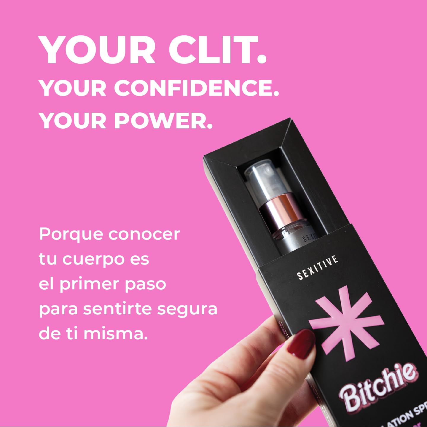 BITCHIE Spray orgásmico rápido. Estimulante femenino con L-Arginina y Ácido láctico - Orgasmos más intensos. Complejo afrodisíaco en base a Guaraná, Ginseng, Ginger y Cinnamon - 20 ml - 0.7 fl oz.