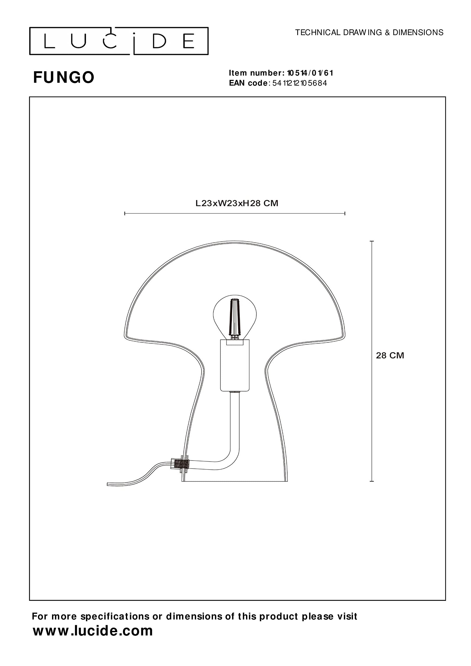 LUCIDE FUNGO - Tischlampe - 1xE27 - Opal
