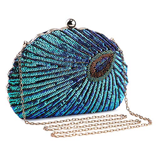 Image of UBORSE Beaded Sequin Peacock Evening Clutch Bags Vintage Evening Bag1920s Party Wedding Purse