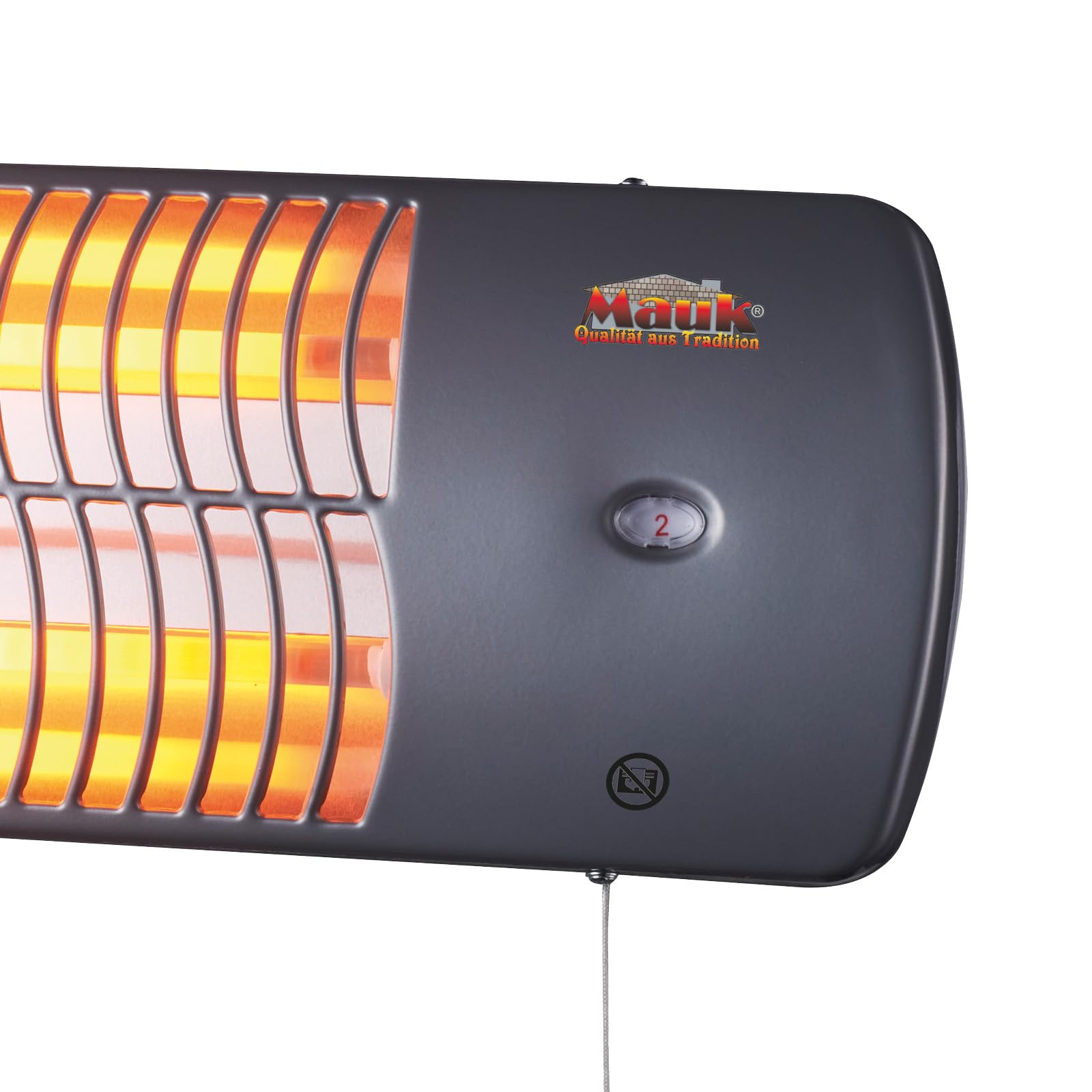MAUK® Infrarot Heizstrahler Quarzröhren Heizgerät 2 Stufen Heizung - 1200W | Flachheizkörper mit Wandhalterung, Zugschnur & einstellbarem Neigungswinkel