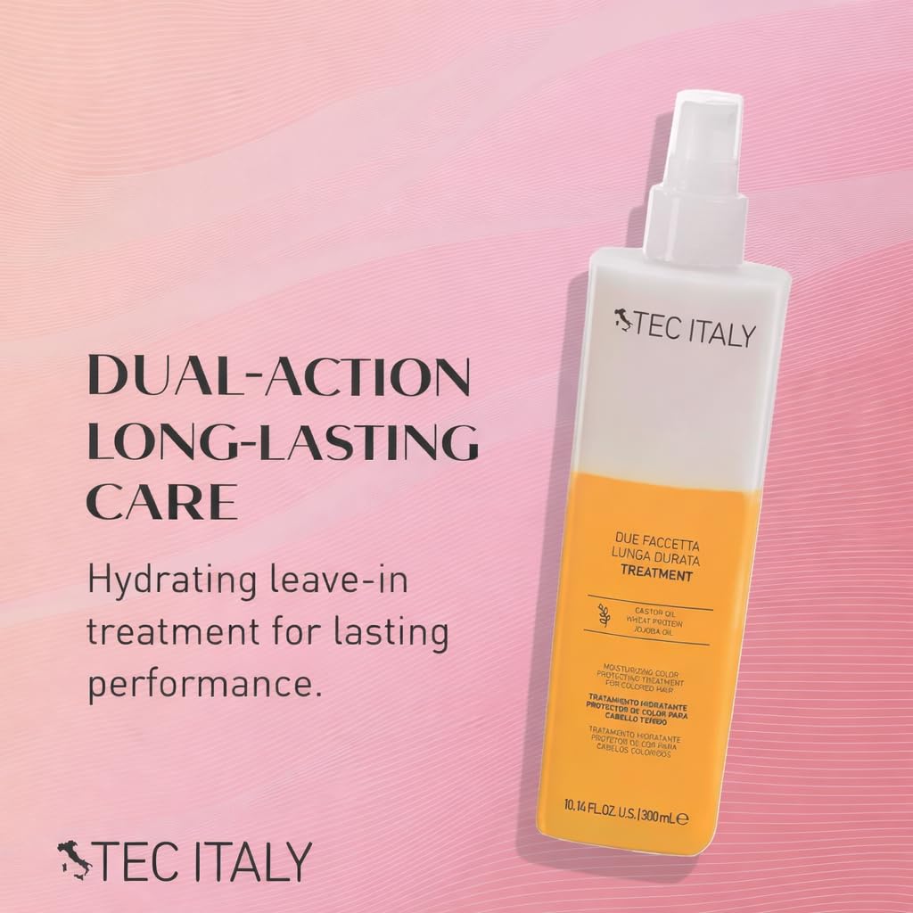 Tec Italy Due Faccetta Lunga Durata Leave-In Two-Phase Treatment 300 ml, Color-Treated Hair Spray with UV Protection, Hydrates, Detangles & Prevents Fading 10.14oz | Color-protecting, Leave-in treatment, Deep hydration, UV Protection, Softness