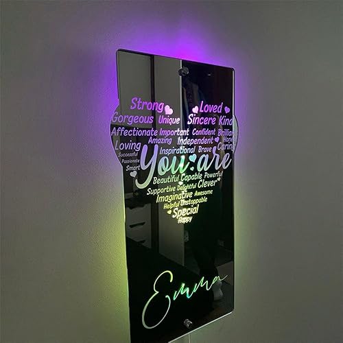 Miniatura 10 de Espejo con nombre personalizado, espejo iluminado, espejo con luz LED, decoración de pared, decoración de dormitorio, sala de estar, luz nocturna