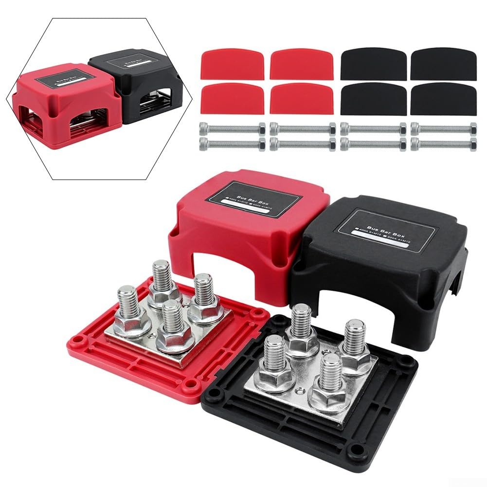 400 A Marine Sammelschienen-Panel mit M10-Klemmen, 12 V-48 V DC, verstärktes Nylon, Kupfer, Edelstahl, für Wohnmobil, Boot, LKW, industrielle elektrische Verteilung (rot + schwarz)