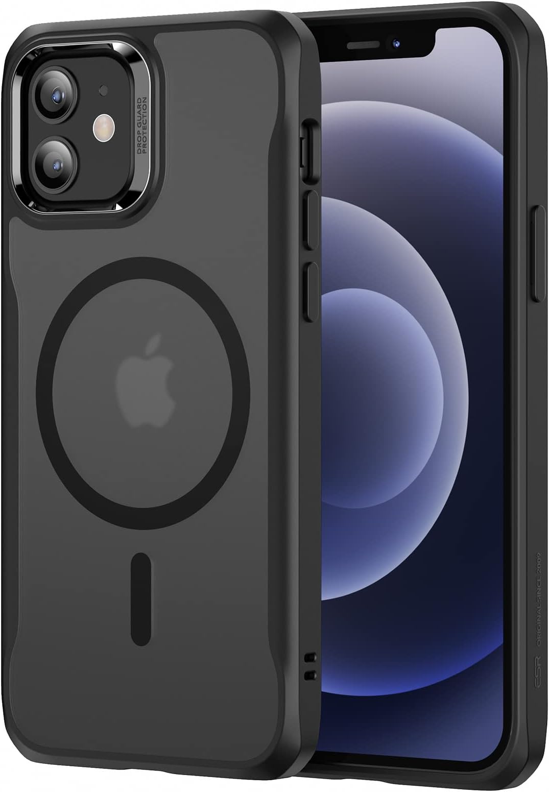 Sidekick Hybrid Case Compatible with iPhone 12/12 Pro (2020), with HaloLock Magnetic Wireless Charging, Scratch Resistant Back, Grippy Protective Frame, Frosted Black