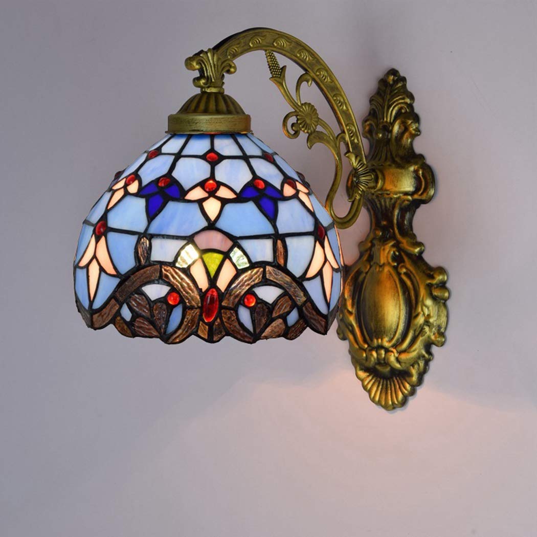 Lámpara de Pared Estilo Tiffany, Estilo vitral, lámpara de Pared de Vidrio, 8 Pulgadas, Estilo Retro, para el Lateral de la Cama, para el Refugio de la Pared, para balcón, Sala de Estar, Pas