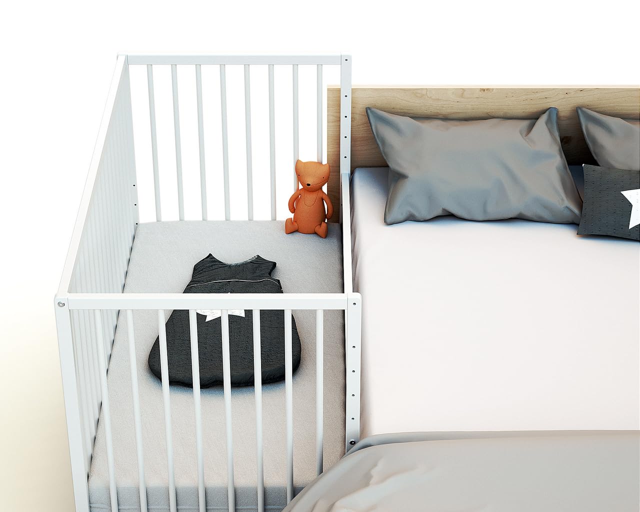 Webaby - Beistell-Babybett aus Holz 60x120cm Weiß LIO | Kinderbett Co-Sleeping babybett | Von Geburt an | Höhenverstellbar | Lattenrost