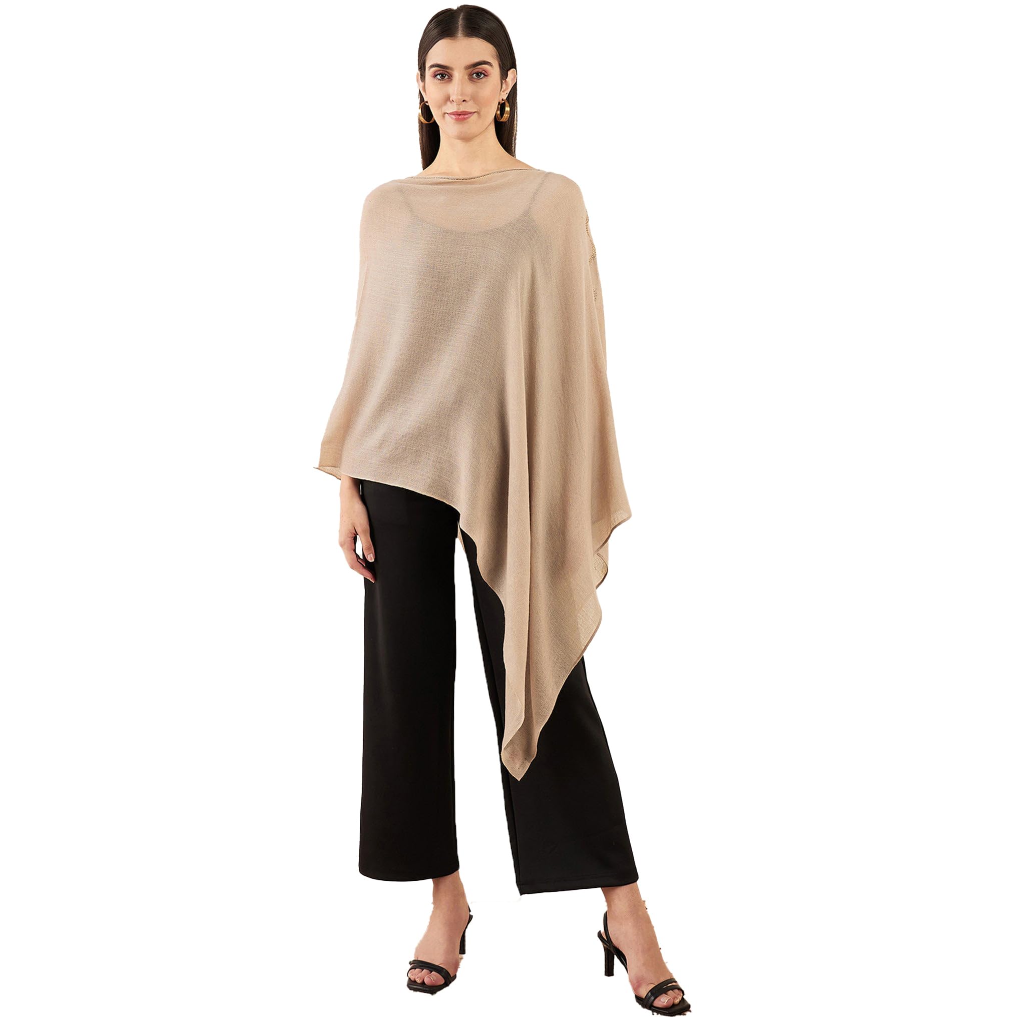 first resort Almond Ombre Asymmetrical Embellished Cashmere Poncho-picture-6