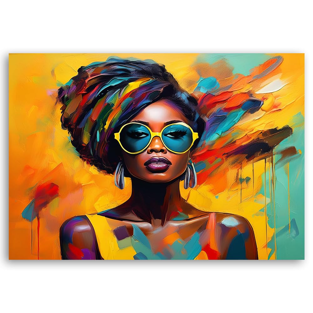 Feeby Leinwand Bilder - Bunte afrikanische Frau - Vlies 120x80 cm - Deko Wohnzimmer - Wandbilder Schlafzimmer - Deko Aesthetic - Wand Deko - Leinwand Groß - Deko Zimmer - Leinwandbilder XXL
