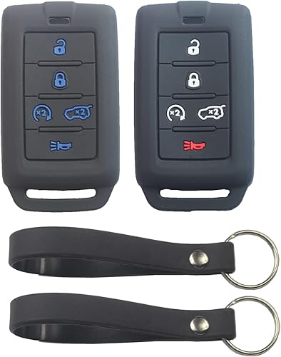 2 fundas de silicona de goma para llavero inteligente con 5 botones, protector de piel sin llave con llavero compatible con Jeep Grand Cherokee