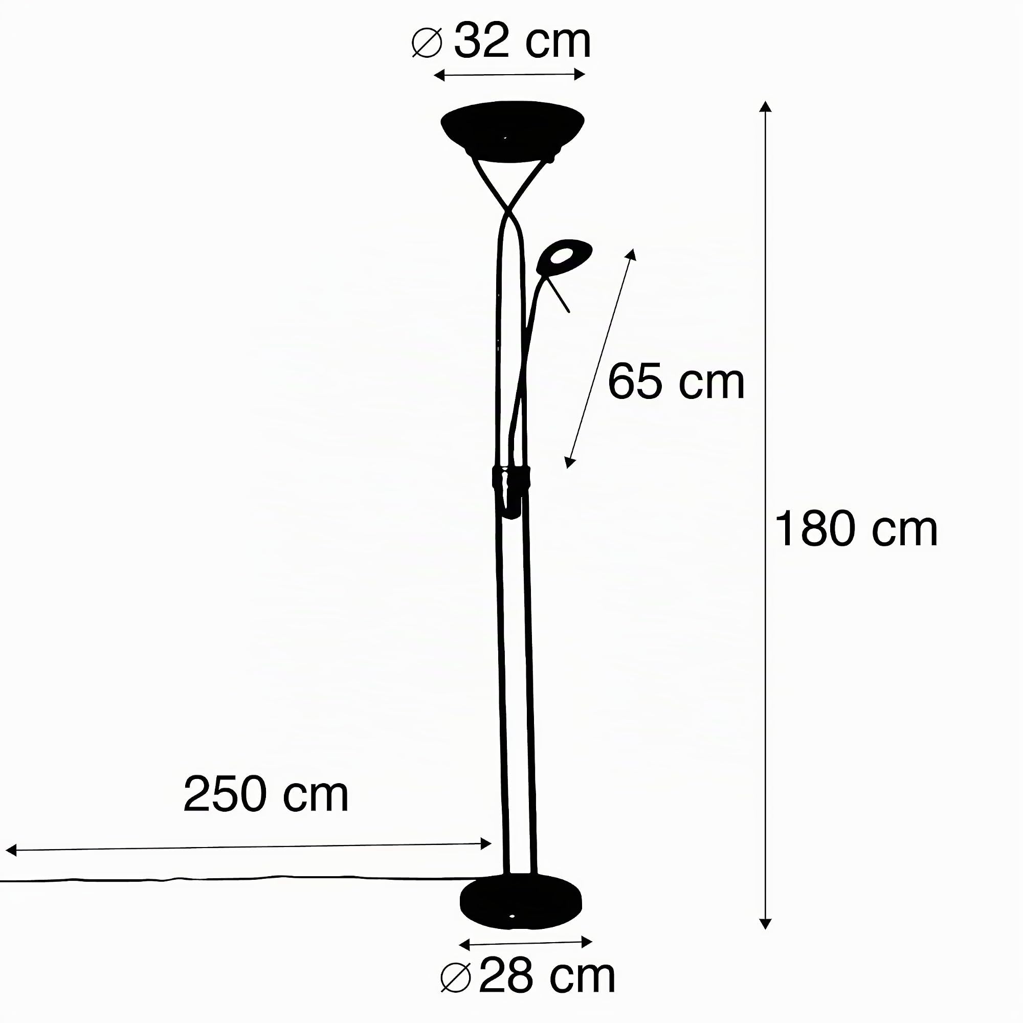 Qazqa led Modern Deckenfluter mit Lesearm, Stehleuchte, Stehlampe - Empoli - Bronze, inkl. 30W integrierter LED, 2000K - 3000K, dimmbar, 2-flammig, 180cm, Ideal als Bürolampe und Schlafzimmerlampe