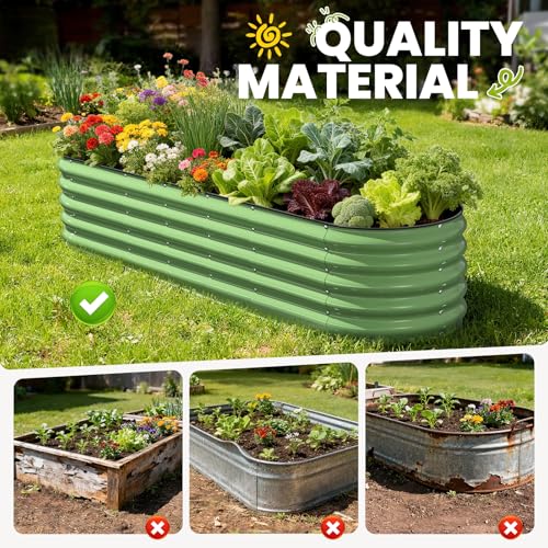 Image of Pattiumo Galvanized Raised Garden Bed 8x2x1.5 FT, Oval Metal Raised Garden Bed Outdoor Planter Box with Open Bottom, Rust-Resistant Steel Garden Bed for Vegetables Herbs Flowers, Easy Assembly