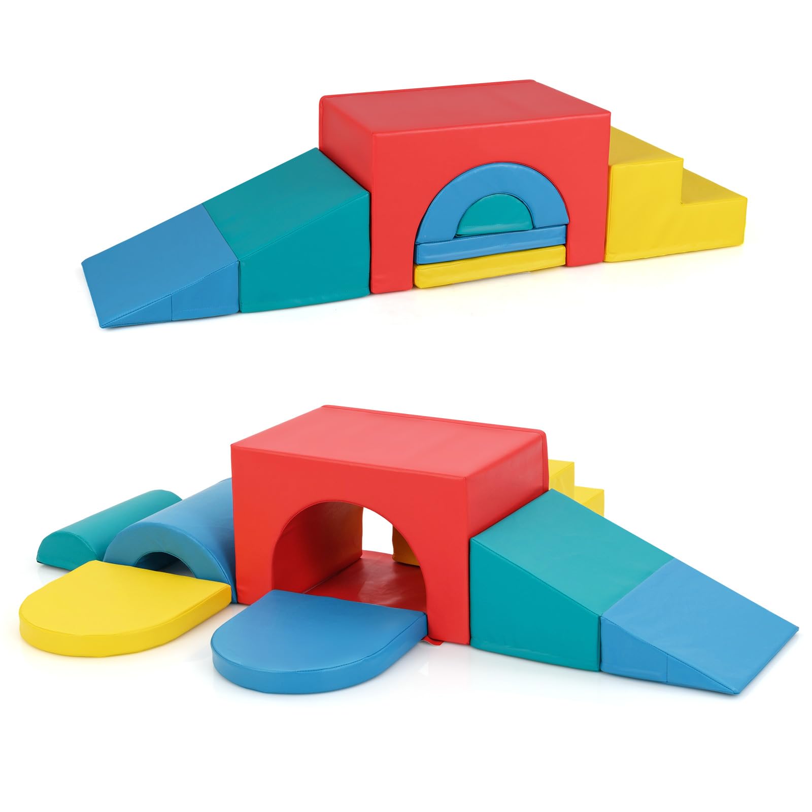 GOPLUS Bloques de Escalada de Espuma para Niños con Revestimiento de PU Extraíble, Juego de Juguetes de 8 Piezas para Bebés y Niños Pequeños para Habitación Infantil (Rojo)