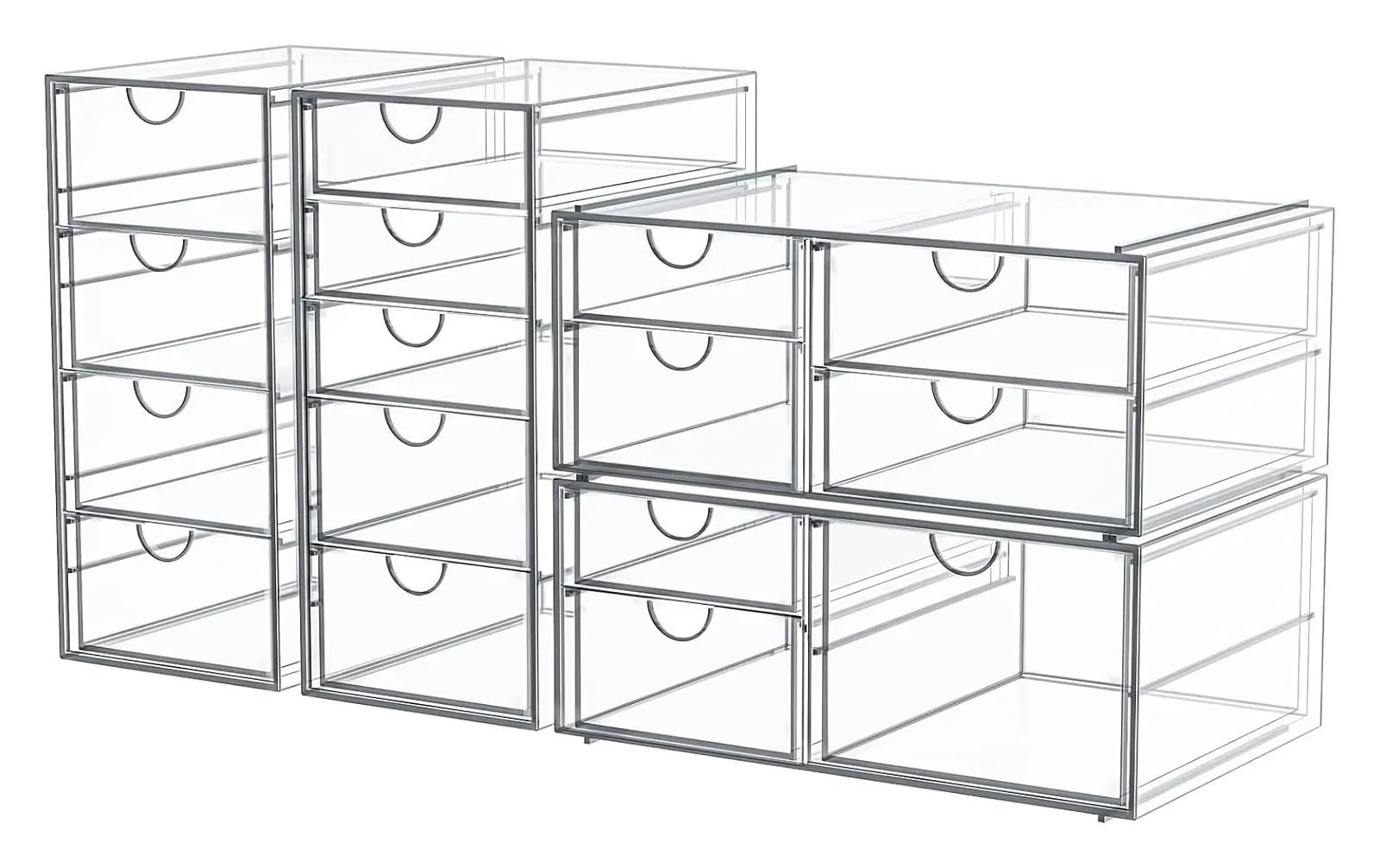 EMHSJSYVB 4-Piece 16-Drawer Organizer, Clear Desktop Storage For Jewelry, Pens & Stationery, Dustproof