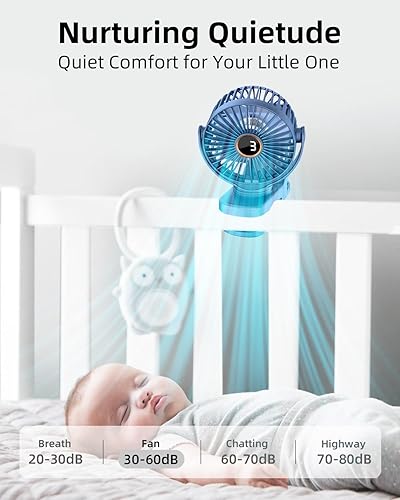 Miniatura 5 de Mini ventilador personal portátil, pequeño ventilador de cochecito con batería recargable para escritorio, agarre de abrazadera fuerte, rotación de