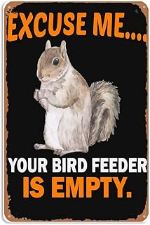 8x12 In Metal Sign Featuring Sarcastic Squirrel Alert Bird Feeder Tin Sign Decor With Distinctive Artistic Fonts for Country House