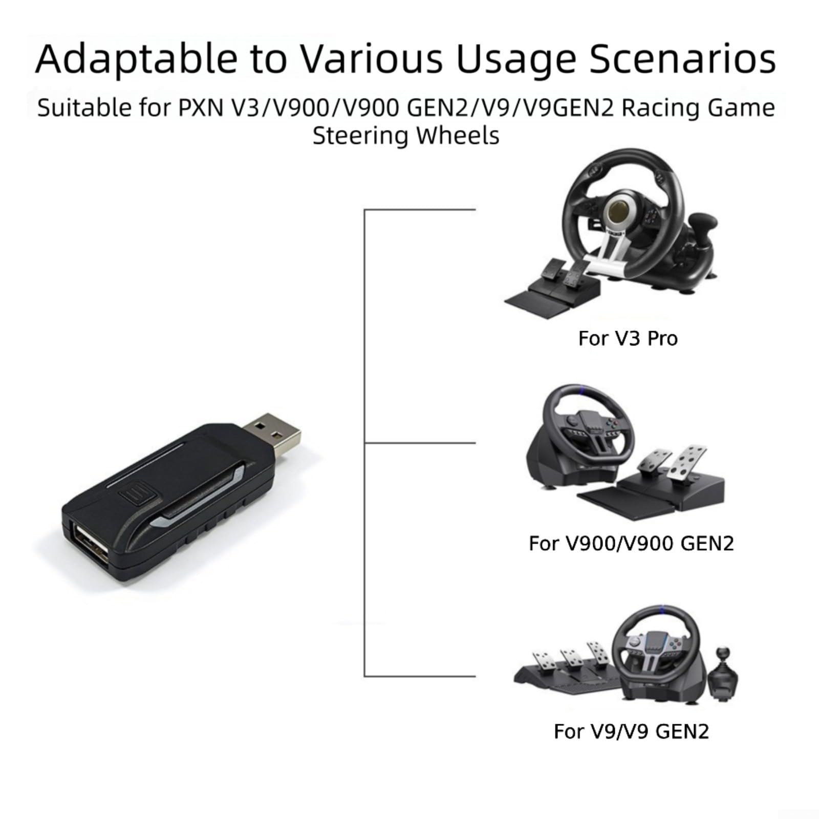 Receptor de volante N7 para PS5, conexión de un clic para volantes de carreras PXN V3/V900/V9, adaptador compacto con indicador LED azul, para simuladores de carreras, negro