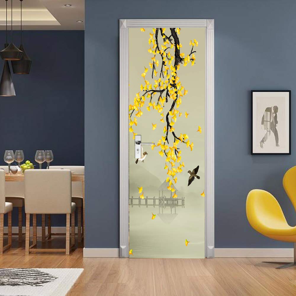 Adesivo Murale 3D Effetto Trompe-l'oeil – Porta Con Bonsai Di Fiori – 77x200 Cm – PVC Impermeabile - 4