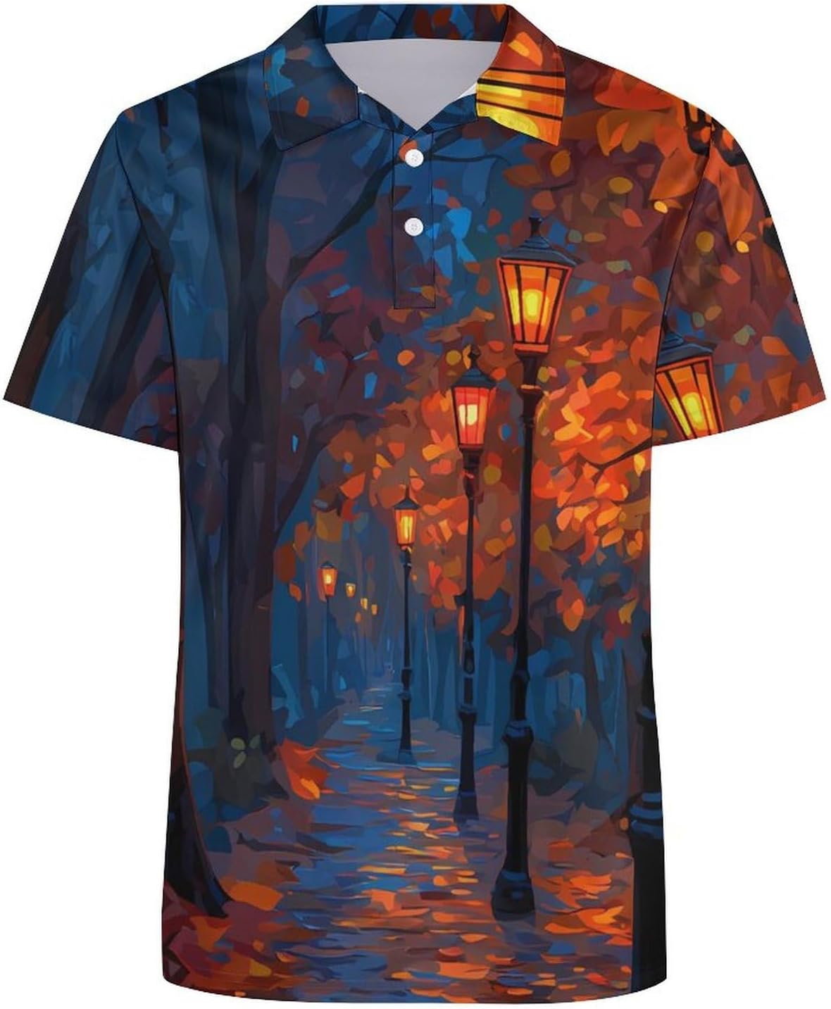 Autumn Path with Streetlights Golf Polo Shirts for Men Casual T Shirts 5X-Large