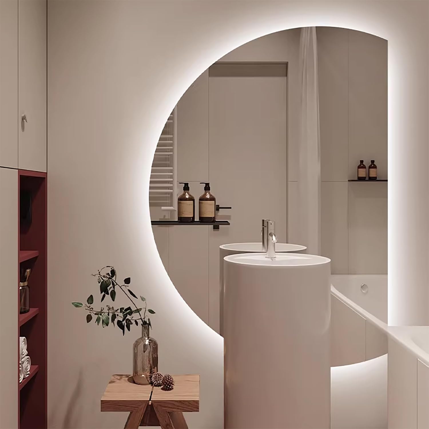 FGXHHS Frameless Half Circle with Touch Switch, Anti-Fog, Dimmable Lighting for Vanity Decor