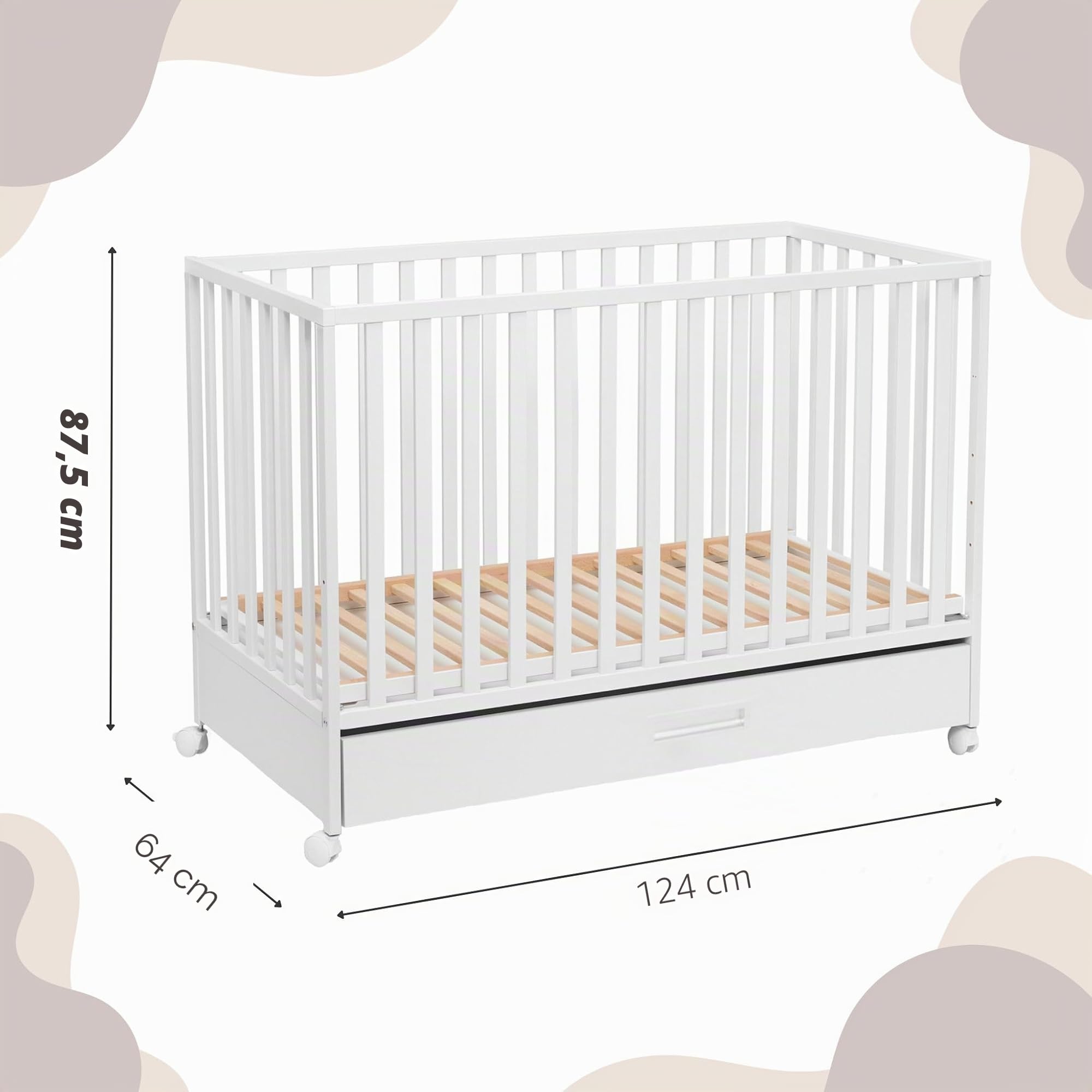 ATB Weiss Babybett mit Schubladen LUX 60x120 und Matratze - Weiss Baby Bett Für Baby - Massivholz Bed 120x60 - Kinderbett ab 3 Jahr - Weiß Crib 60 x 120 - Beyaz Bebek Yatagi - Komplett Cots Für Sleep