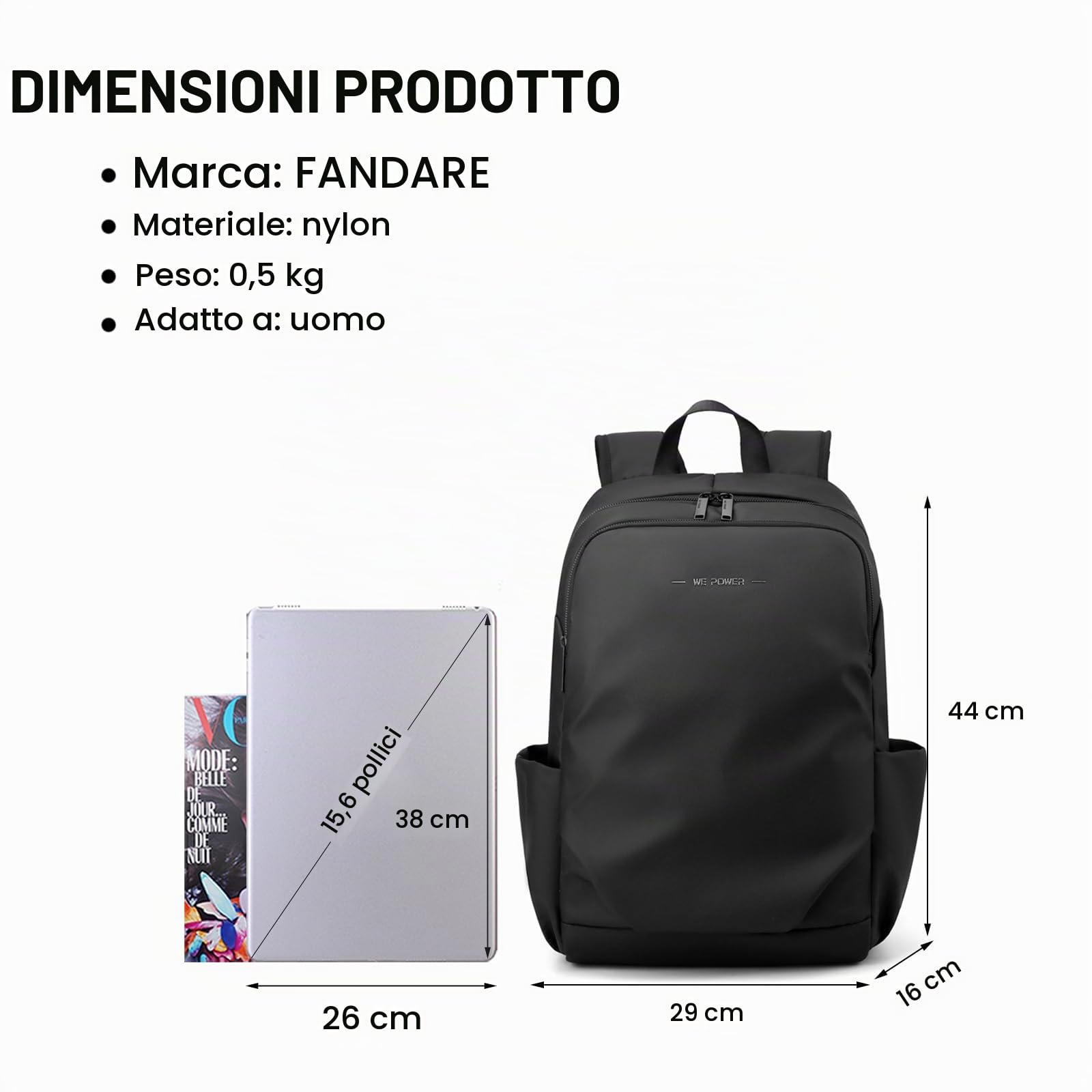 FANDARE Moda Zaino PC Portatili Uomo zaino professionale multiuso borsa a mano Scuola Impermeabile Borsa a tracolla Zaino da viaggio Zaino Laptop Zaino Lavoro Viaggio Zaini con foro per auricolari