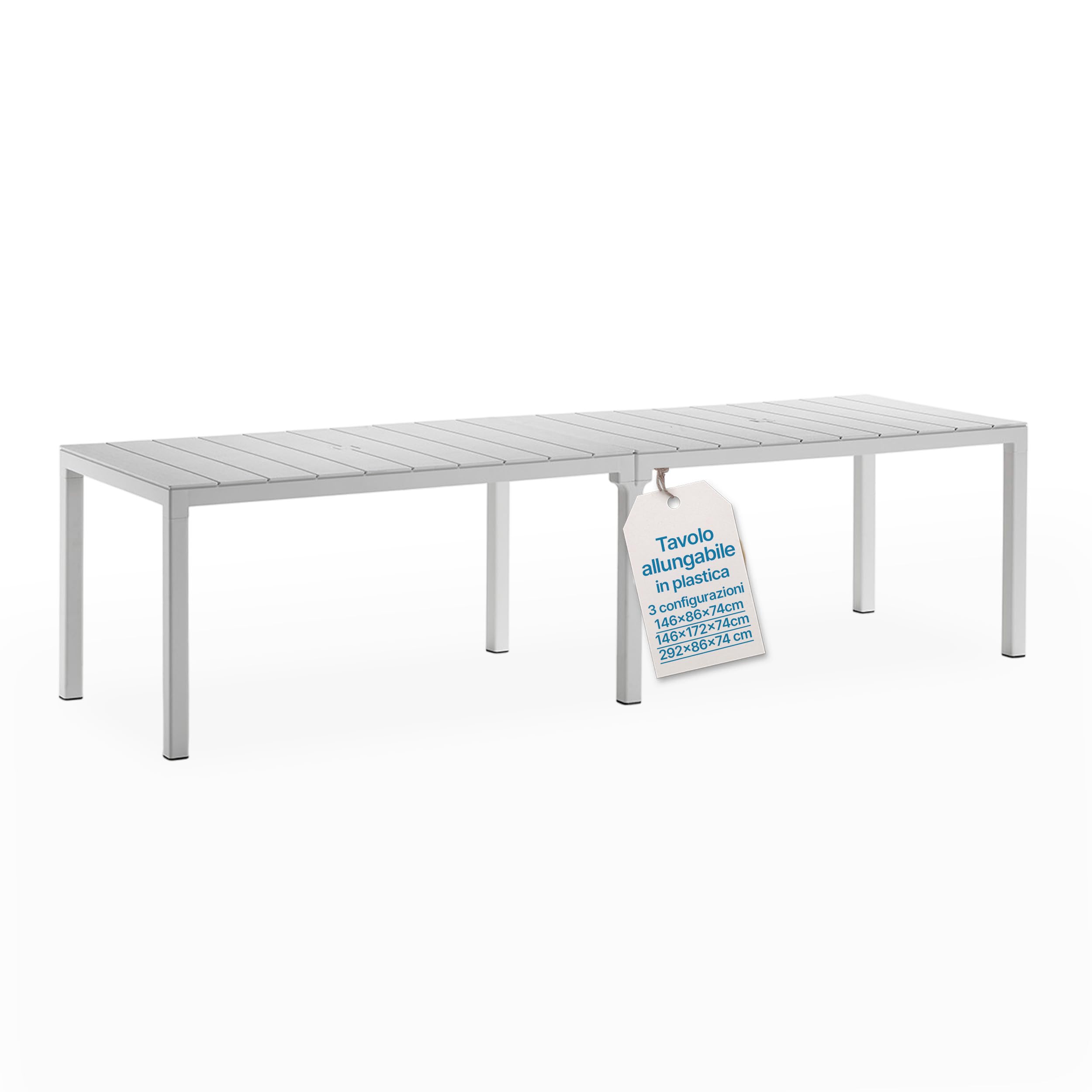 Tomaino - Tavolo Da Giardino Allungabile In Plastica 4-12 Posti - Tavolo da Esterno per Pranzo Rettangolare o Quadrato - Per Giardino, Veranda o Balcone - Bianco