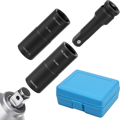 3Pcs Impact Socket Nut Set, Double Head Wheel Nuts Tool, Precision Impact Wrench Nut Set with 12 Inch Extension Rod for Tight Spaces, Chromium