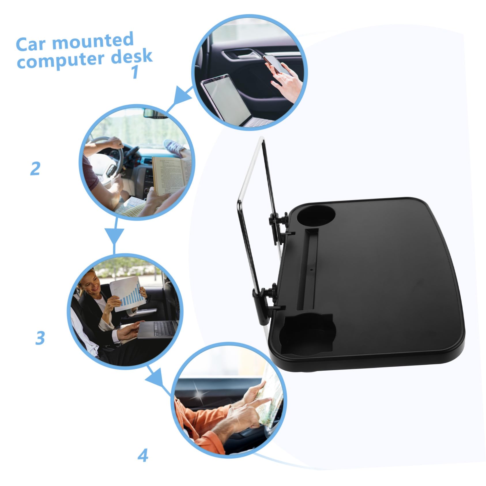 Tavolino Pieghevole per Poggiatesta Auto Portabicchieri Nero | Abs e Hardware, Stile Moderno, per Viaggi Lunghi e Spostamenti Quotidiani, Supporto Multifunzione per Laptop