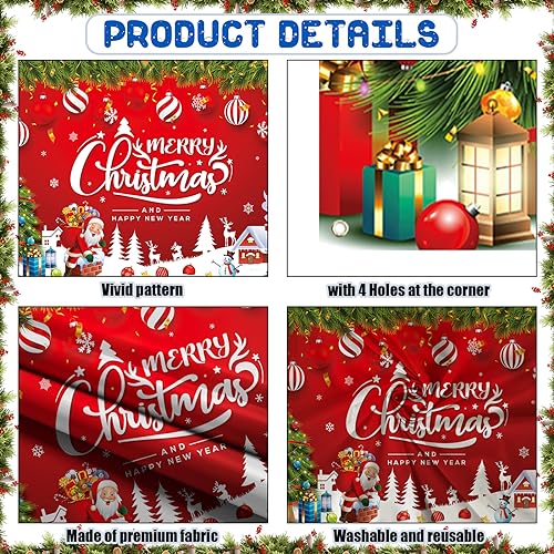 Christmas Banner Decorations Red Merry Christmas and Happy New Year Backdrop Banner Santa Claus Snowman Elk Extra Large Xmas Sign Garage Wall Hanging Poster Photo Background Party Decor - Image 3