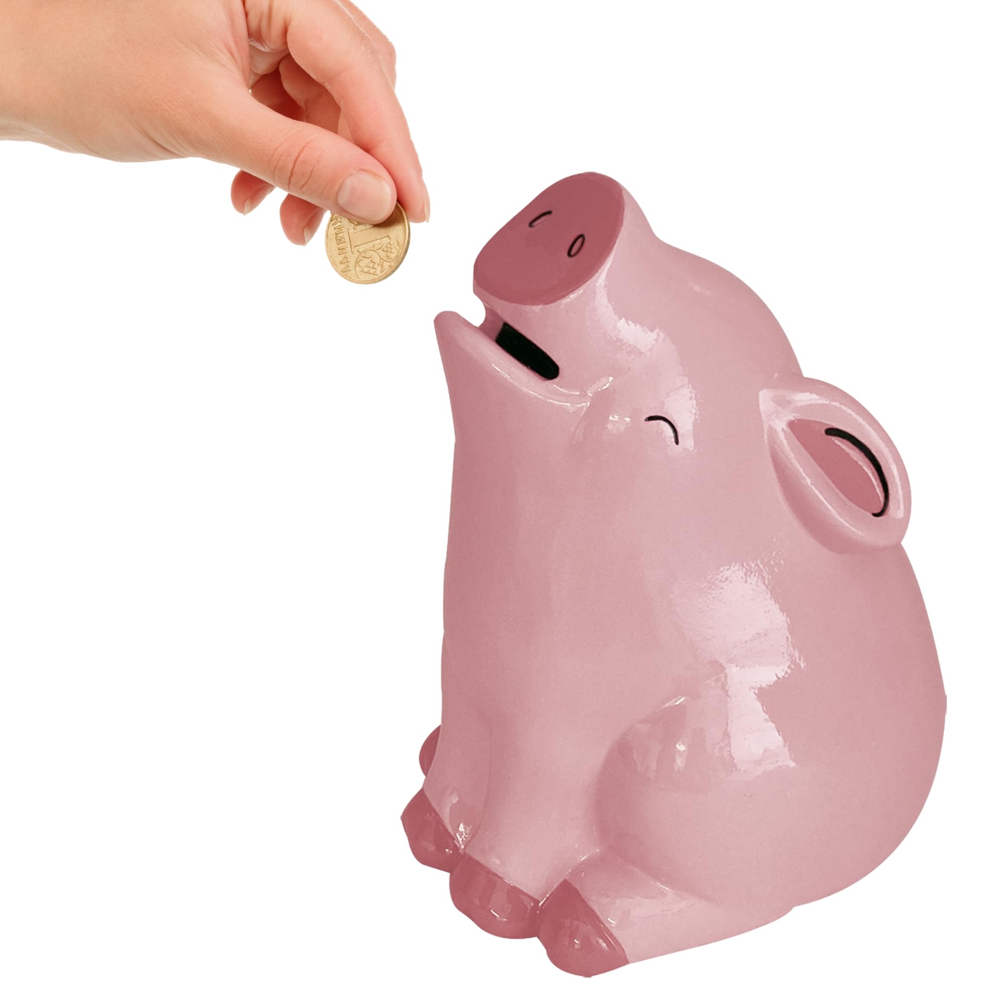 House of Marbles Greedy Pig Money Box - Ceramic Piggy Bank for Kids & Adults, Coin Saving Bank Gift