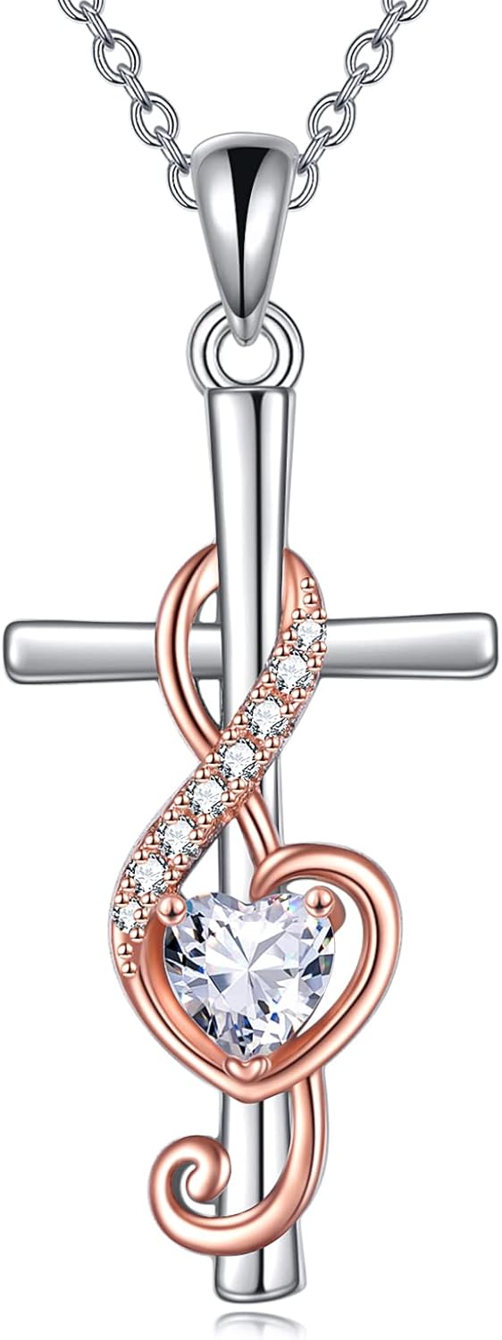 MONGAS Music Note Necklace Sterling Silver Cross Necklace for Women Treble Clef Music Jewelry Choir Gifts for Women Musicians