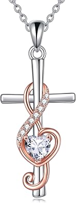 MONGAS Music Note Necklace Sterling Silver Cross Necklace for Women Treble Clef Music Jewelry Choir Gifts for Women Musicians