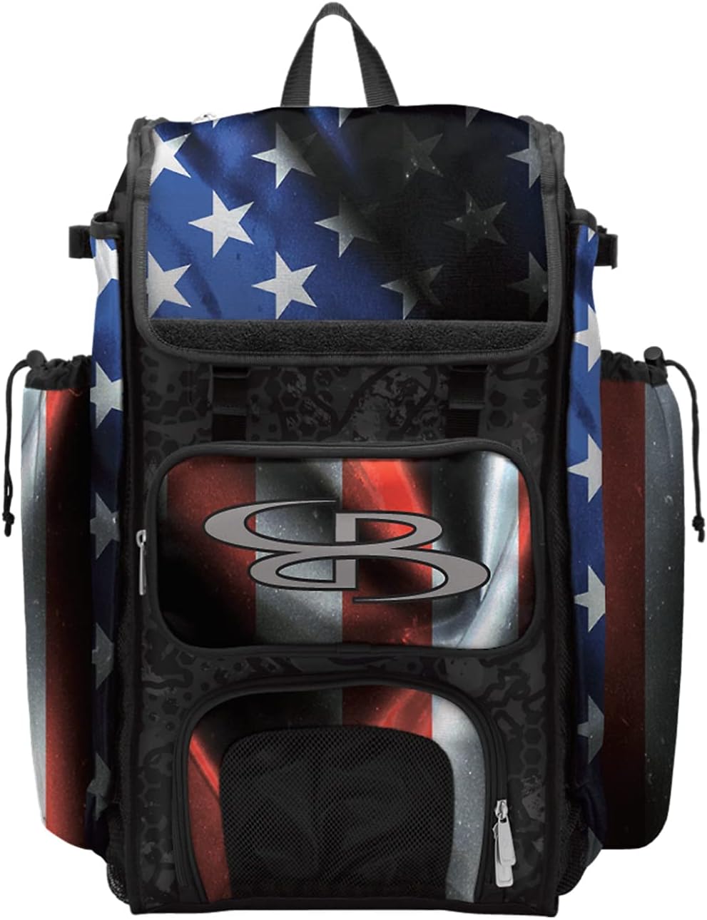 Boombah Catchers Superpack Bat Bag - 23-1/2" x 13-1/2" x 9-1/2" - USA Black Ops Black/Royal Blue/Red - Holds 4 Bats - Backpack Version (no Wheels)