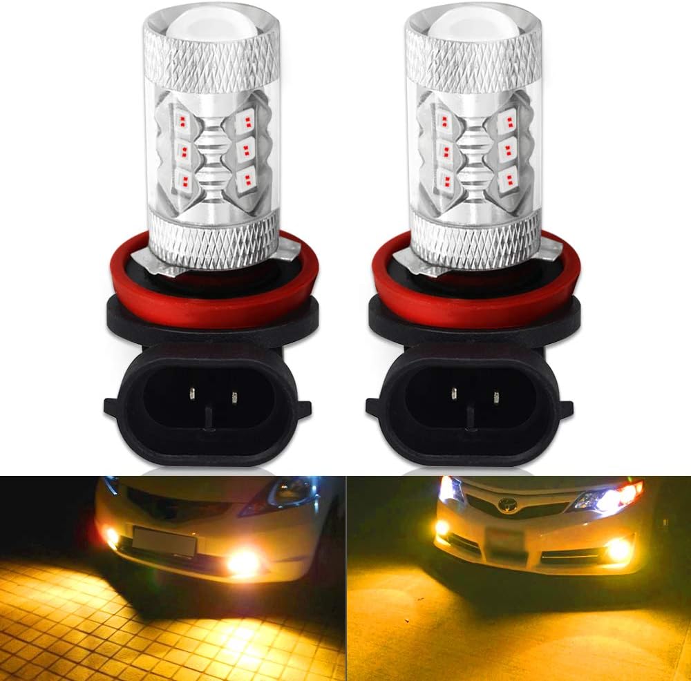 H11 H8 LED Fog Lights Bulb Amber Yellow 80W 6000K Ultra Bright 2400LM 3030 SMD 12-30V Bulbs with Projector DRL Daytime Light Bulbs Lamps Replacement,2 Pack