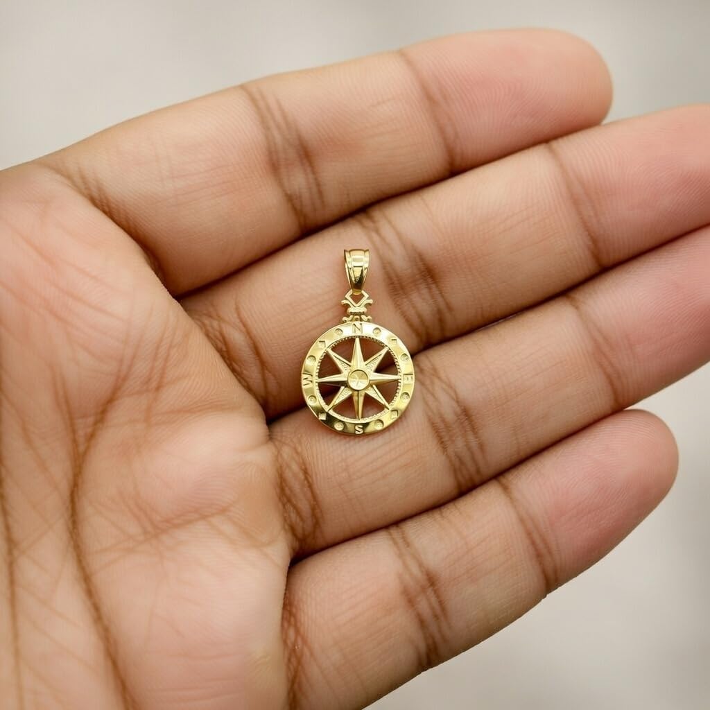 Jewelry Affairs 14k Yellow Gold Diamond-cut Compass Pendant, 22mm - Image 5