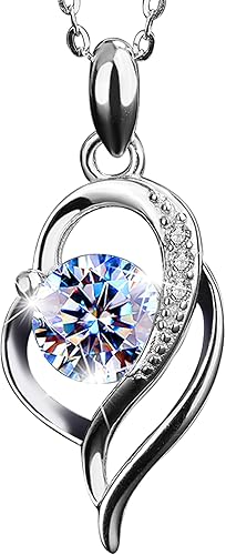 Missia Moissanite Sterling Silver Necklace With Walnut Jewelry Box Gift For Her Woman Wife Girlfriend Daughter Present For Birthday Valentine