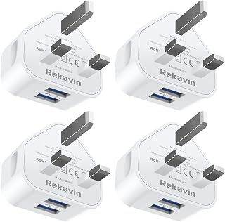 USB Plug Charger 4 Pack, Rekavin USB Adaptor Plug UK Dual Port Mains Charger 5V/2.1A Double USB Wall Adapter Charge Head Fast Charging for iPhone 14 13 12 11 XS XR X 8 7 6,Samsung Galaxy Phone