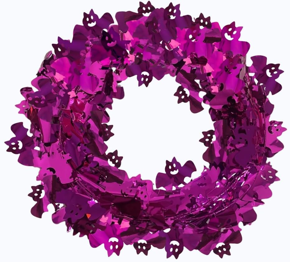 PMU 150 Ft Purple Bat Garland – Shiny Tinsel Wire Garland for Halloween, Mardi Gras & Birthday Party Decor, Holiday Garlands Ornament for Festive Home Decoration (6pc-25Ft Each)