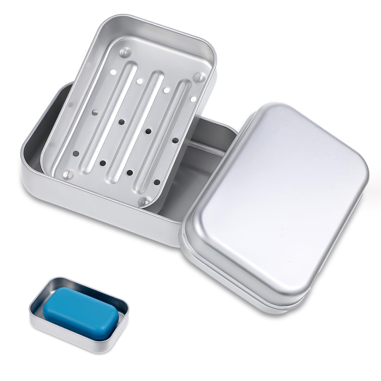 Tyqour Aluminium Travel Soap Container Metal Travel Soap Dish with Lid Self Draining Soap Tin Bar Holder Case Box for Camp Travel Gym Hiking Home