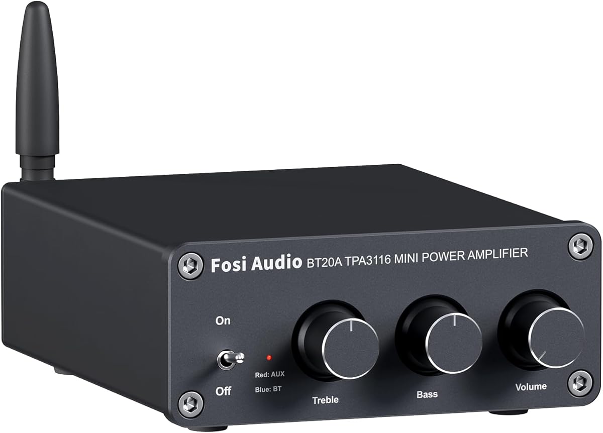 Bluetooth Amplificador, Fosi Audio BT20A - Receptor de Audio Estéreo de 2 Canales Hi-Res TPA3116 Class D Integrated Mini Amp 2.0CH para Altavoces Pasivos 100W x2 (Negro)