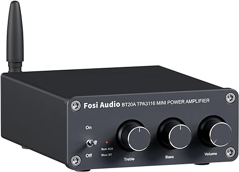 Fosi Audio BT20A Bluetooth Stereo Amplifier, 2 Channel Home Audio Component Amplifiers for Passive Speakers, Mini Class D Amp Receiver 200W for Indoor/Outdoor/Garage/Ceiling/Bookshelf Speaker