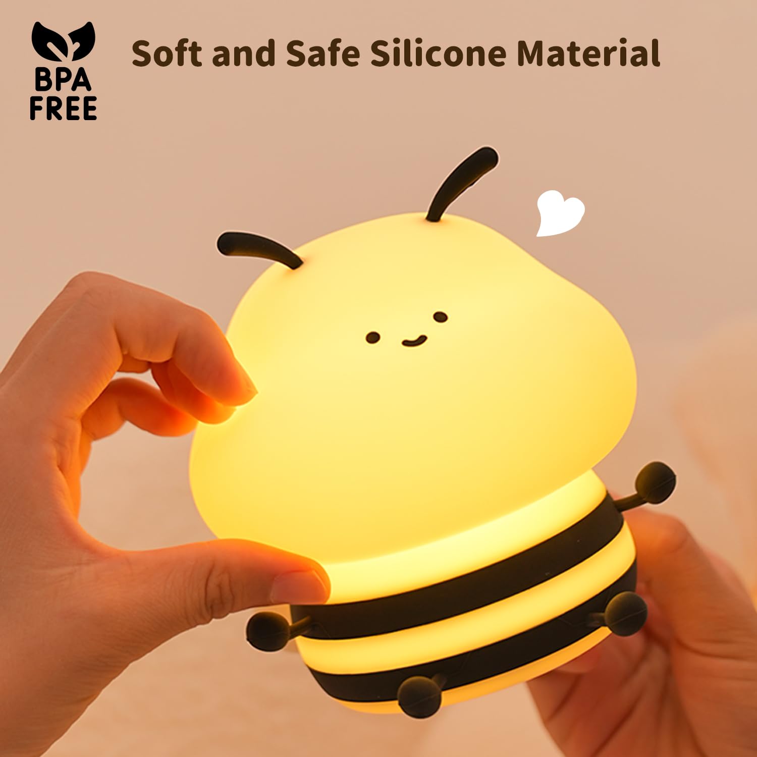 JMG-Myratts Night Light for Kids Cute Soft Silicone Little Bee Lamp, Dimmable Nursery Portable Bee Kawaii Lamps - Image 3