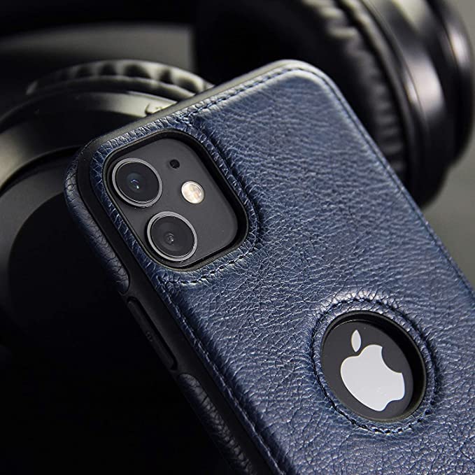 Image of M7 Back Cover Compatible with iPhone 12 Flexible Slim Leather Case for iPhone 12 (Blue)