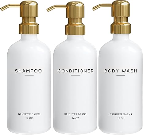 Luxury Shampoo and Conditioner Dispenser Set by Brighter Barns - Shampoo Conditioner Body Wash Dispenser & Pump