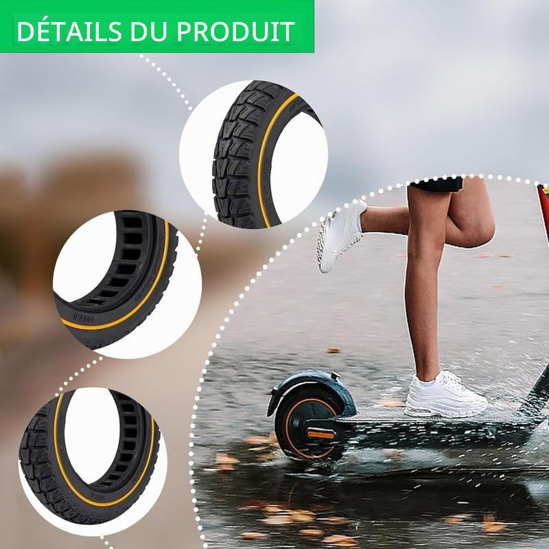 10x2.0 Pouces Pneu Solide, 10x2.125 10x2/54-152 50/75-6.1 Pneu de Rechange, pour Scooter électrique SoFlow SO3/S06 NUI KQI3 Novamile N20/ N20, Antidérapant Antidéflagrant, Rouge 2PCS