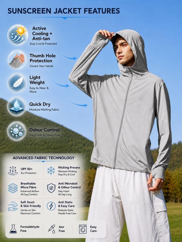 Image of BE SAVAGE UPF 50+ Summer Sunscreen Jacket For Men Lightweight Anti- Tan Breathable Outdoor Biker Running Jacket