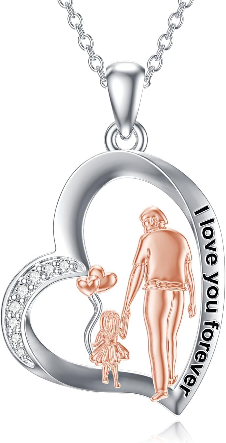 Dorunmo Cat/Mother Daughter/Basketball Necklace 925 Sterling Silver Heart Pendant Sport Necklace Family Jewelry Gifts for Women