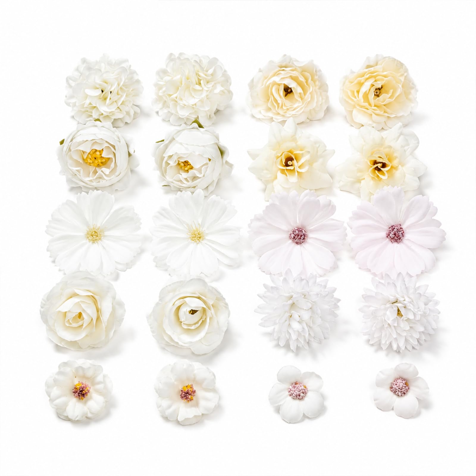 Daxiangsheng Fake Flower with Stems Silk Faux Flowers for DIY, 30Pcs White