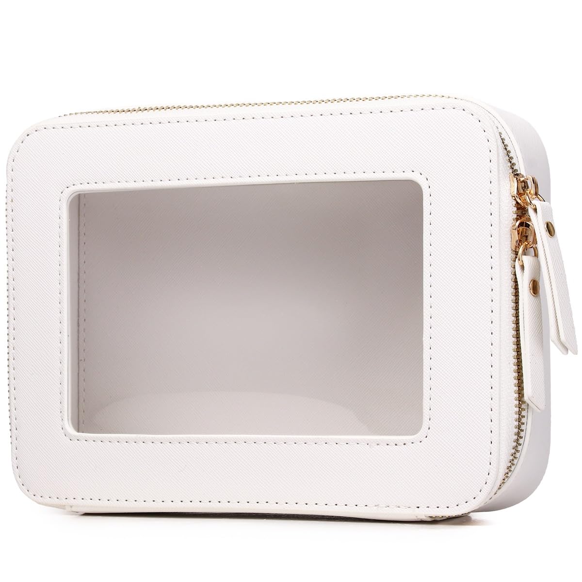 Clear Makeup Bag Women's Waterproof Travel Cosmetic Case and Toiletry Bag Portable Makeup Organizer Bag Car Essential with Zipper (White, M-1)