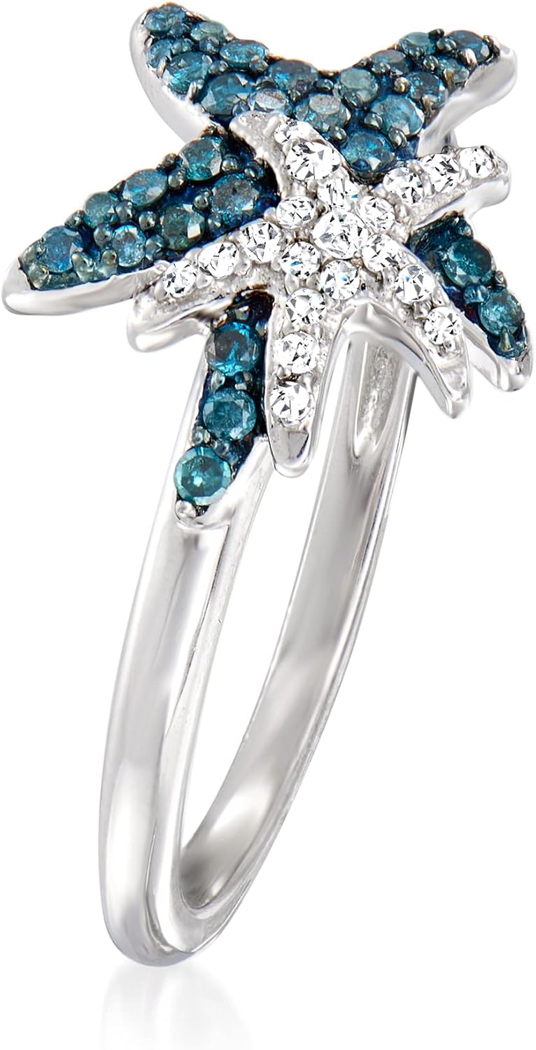 Ross-Simons 0.25 ct. t.w. Blue and White Diamond Starfish Ring in Sterling Silver